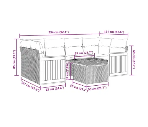 Sofos Komplektas Su Pagalvėlėmis, 7 Dalių, Juodas, Poliratanas