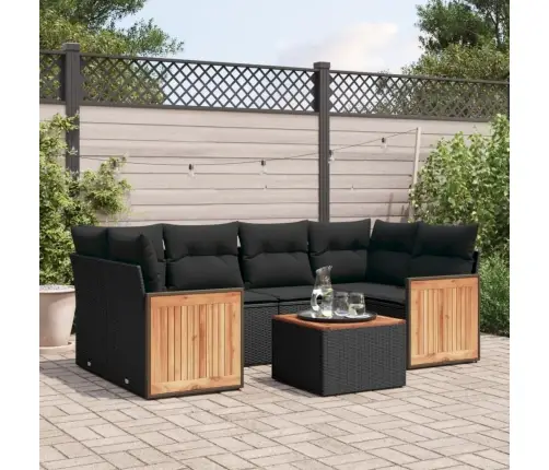 Sofos Komplektas Su Pagalvėlėmis, 7 Dalių, Juodas, Poliratanas