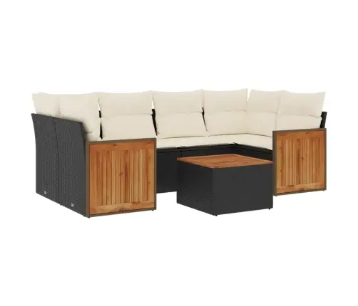 Sofos Komplektas Su Pagalvėlėmis, 7 Dalių, Juodas, Poliratanas