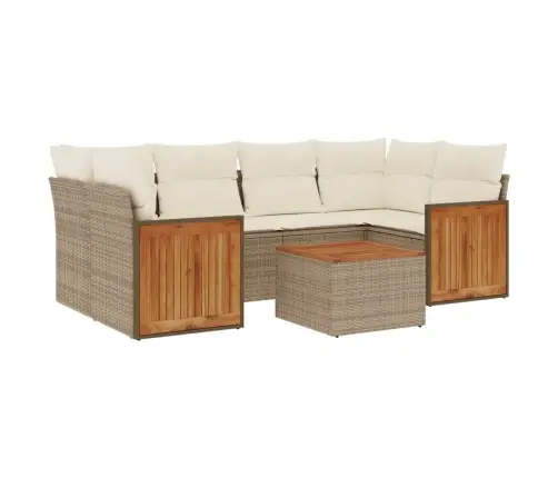 7-Daļīgs Dārza Dīvāna Komplekts, Matrači, Bēša Pe Rotangpalma Vidaxl