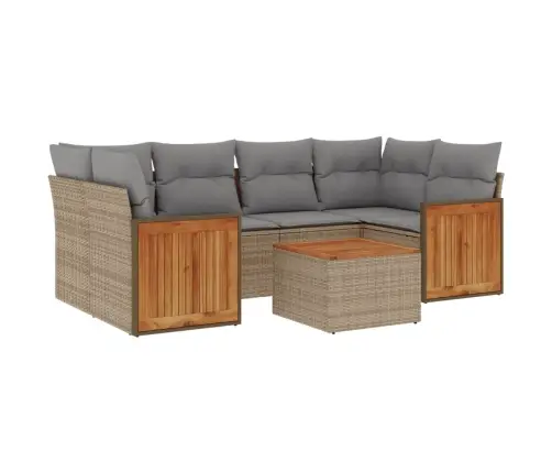 7-Daļīgs Dārza Dīvāna Komplekts, Matrači, Bēša Pe Rotangpalma Vidaxl