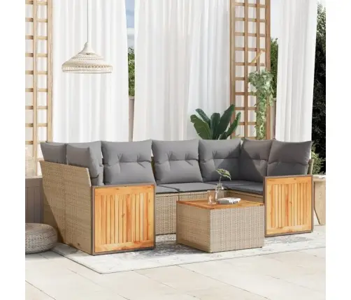 7-Daļīgs Dārza Dīvāna Komplekts, Matrači, Bēša Pe Rotangpalma Vidaxl