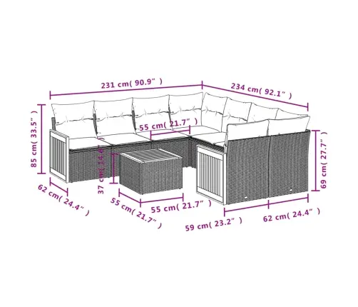 9-Osaline Aiadiivani Komplekt Patjadega, Must, Polürotang