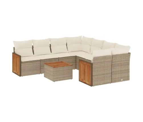 9-Daļīgs Dārza Dīvānu Komplekts, Matrači, Bēša Pe Rotangpalma Vidaxl