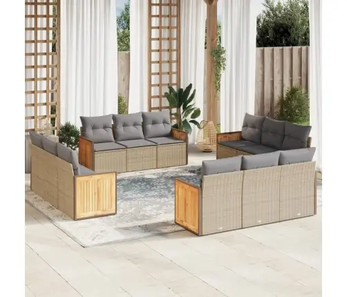 Sodo Komplektas Su Pagalvėlėmis, 12 Dalių, Smėlio, Poliratanas