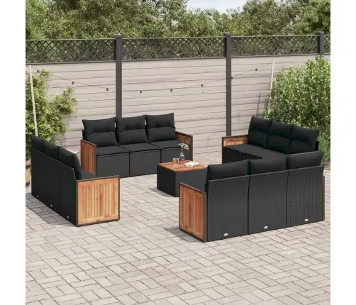 Sofos Komplektas Su Pagalvėlėmis, 13 Dalių, Juodas, Poliratanas