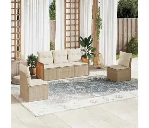 5-Daļīgs Dārza Dīvāna Komplekts, Matrači, Bēša Pe Rotangpalma Vidaxl