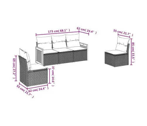 5-Daļīgs Dārza Dīvāna Komplekts, Matrači, Bēša Pe Rotangpalma Vidaxl
