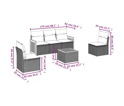 6-Osaline Aiadiivani Komplekt Patjadega, Must, Polürotang