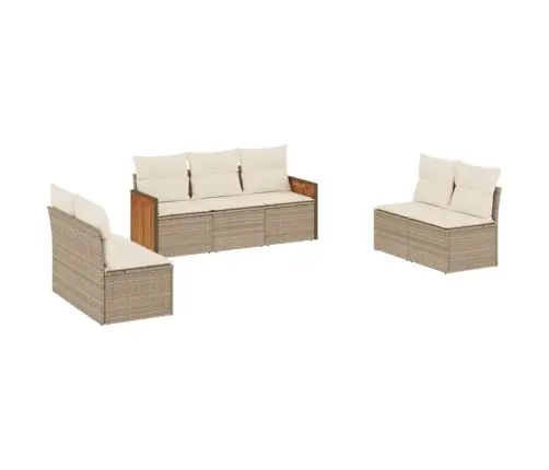 Sofos Komplektas Su Pagalvėlėmis, 7 Dalių, Smėlio, Poliratanas