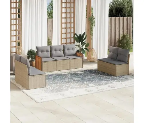 7-Daļīgs Dārza Dīvāna Komplekts, Matrači, Bēša Pe Rotangpalma Vidaxl