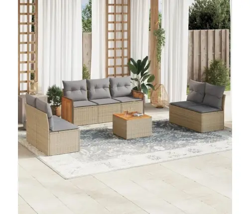 8-Daļīgs Dārza Dīvāna Komplekts, Matrači, Bēša Pe Rotangpalma Vidaxl