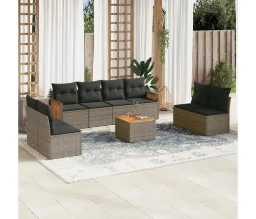 9-Daļīgs Dārza Dīvāna Komplekts Ar Matračiem, Pelēks Pe Pinums Vidaxl