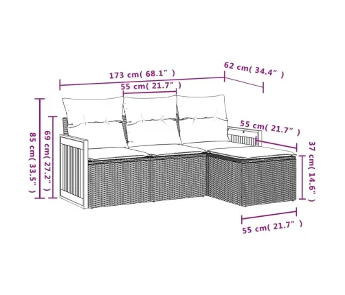 4-Osaline Aiadiivani Komplekt Patjadega, Beež, Polürotang