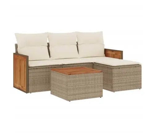 Sofos Komplektas Su Pagalvėlėmis, 5 Dalių, Smėlio, Poliratanas