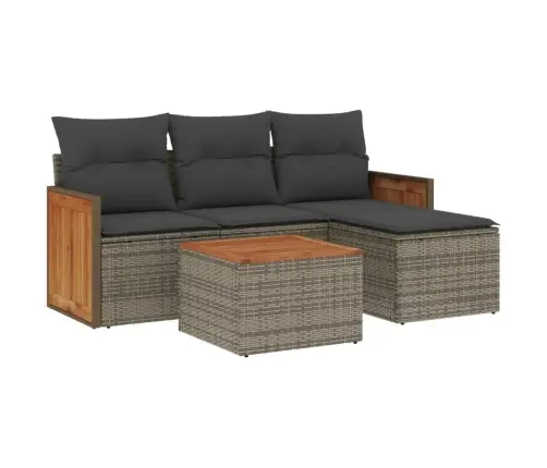 5-Daļīgs Dārza Dīvāna Komplekts Ar Matračiem, Pelēks Pe Pinums Vidaxl