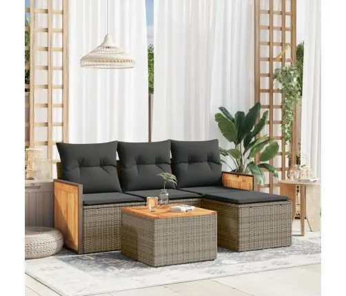 5-Daļīgs Dārza Dīvāna Komplekts Ar Matračiem, Pelēks Pe Pinums Vidaxl