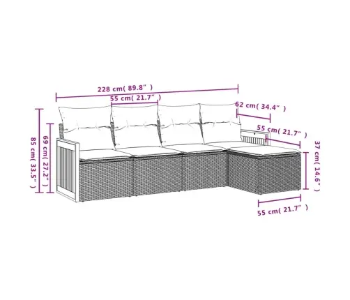 5-Osaline Aiadiivanikomplekt Patjadega, Must, Polürotang