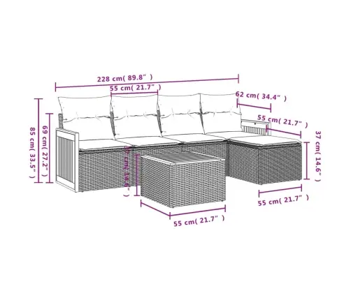 Sofos Komplektas Su Pagalvėlėmis, 6 Dalių, Smėlio, Poliratanas