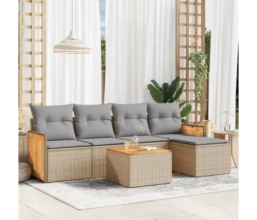 Sofos Komplektas Su Pagalvėlėmis, 6 Dalių, Smėlio, Poliratanas