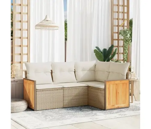 4-Daļīgs Dārza Dīvāna Komplekts, Matrači, Bēša Pe Rotangpalma Vidaxl