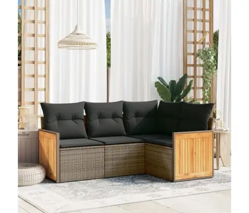 4-Daļīgs Dārza Dīvāna Komplekts Ar Matračiem, Pelēks Pe Pinums Vidaxl