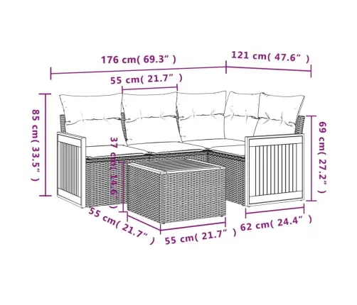 5-Daļīgs Dārza Dīvāna Komplekts Ar Matračiem, Pe Rotangpalma Vidaxl