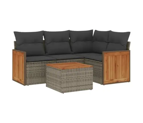 5-Daļīgs Dārza Dīvāna Komplekts Ar Matračiem, Pelēks Pe Pinums Vidaxl