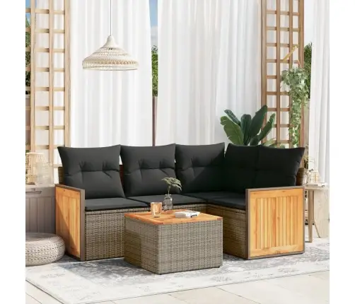 5-Daļīgs Dārza Dīvāna Komplekts Ar Matračiem, Pelēks Pe Pinums Vidaxl