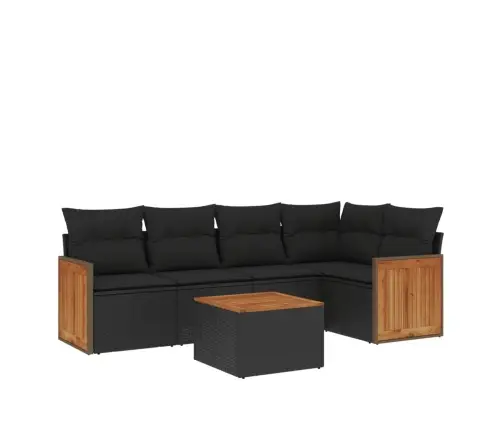 Sofos Komplektas Su Pagalvėlėmis, 6 Dalių, Juodas, Poliratanas