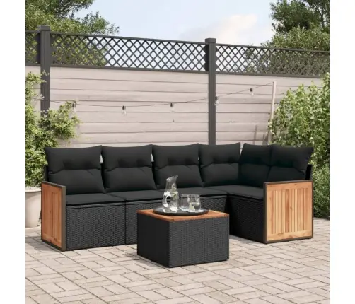 Sofos Komplektas Su Pagalvėlėmis, 6 Dalių, Juodas, Poliratanas