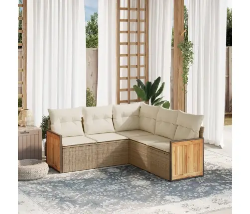 Sofos Komplektas Su Pagalvėlėmis, 5 Dalių, Smėlio, Poliratanas