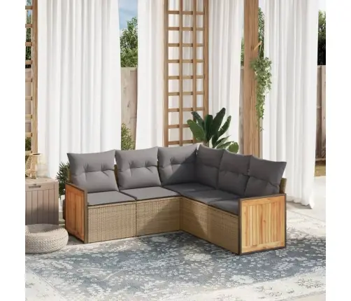 5-Daļīgs Dārza Dīvāna Komplekts, Matrači, Bēša Pe Rotangpalma Vidaxl