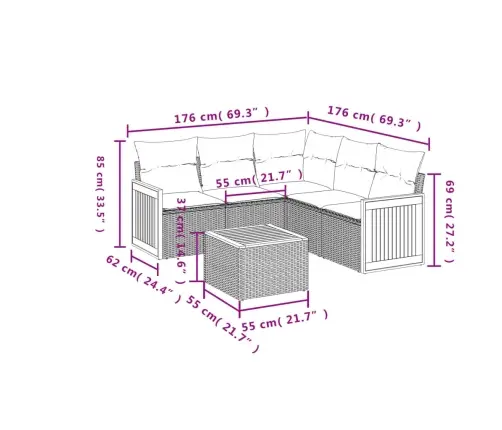 6-Daļīgs Dārza Dīvāna Komplekts, Matrači, Melna Pe Rotanpalma Vidaxl