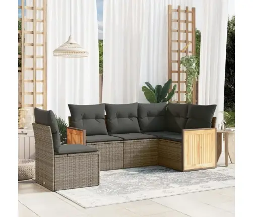 5-Daļīgs Dārza Dīvāna Komplekts Ar Matračiem, Pelēks Pe Pinums Vidaxl