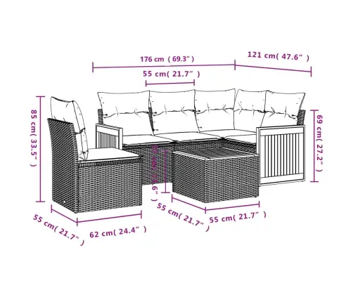 6-Daļīgs Dārza Dīvāna Komplekts, Matrači, Melna Pe Rotanpalma Vidaxl