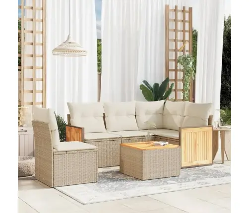 6-Daļīgs Dārza Dīvāna Komplekts, Matrači, Bēša Pe Rotangpalma Vidaxl