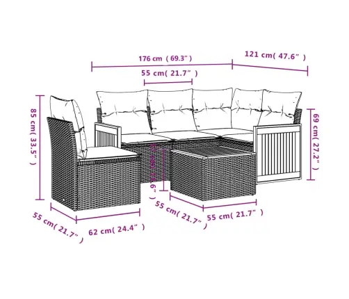 6-Daļīgs Dārza Dīvāna Komplekts Ar Matračiem, Pelēks Pe Pinums Vidaxl