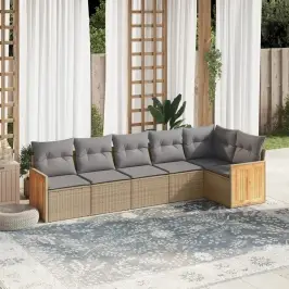 6-Daļīgs Dārza Dīvāna Komplekts, Matrači, Bēša Pe Rotangpalma Vidaxl