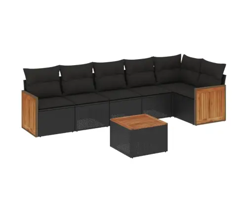 Sofos Komplektas Su Pagalvėlėmis, 7 Dalių, Juodas, Poliratanas