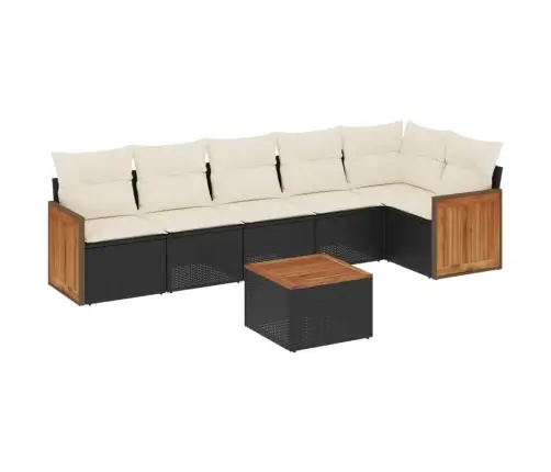 Sofos Komplektas Su Pagalvėlėmis, 7 Dalių, Juodas, Poliratanas