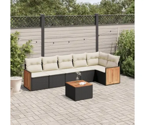 Sofos Komplektas Su Pagalvėlėmis, 7 Dalių, Juodas, Poliratanas