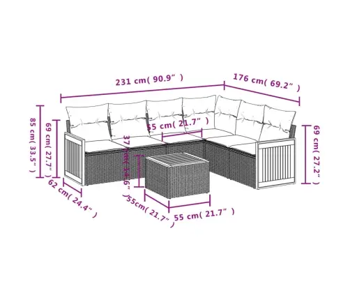 Sofos Komplektas Su Pagalvėlėmis, 7 Dalių, Smėlio, Poliratanas