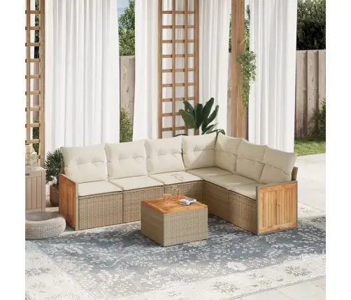 Sofos Komplektas Su Pagalvėlėmis, 7 Dalių, Smėlio, Poliratanas