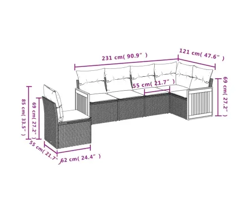 6-Daļīgs Dārza Dīvāna Komplekts Ar Matračiem, Pelēks Pe Pinums Vidaxl
