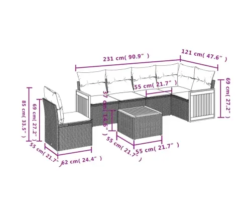 7-Daļīgs Dārza Dīvāna Komplekts Ar Matračiem, Melna Pe Vidaxl