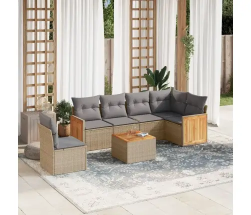 Sofos Komplektas Su Pagalvėlėmis, 7 Dalių, Smėlio, Poliratanas