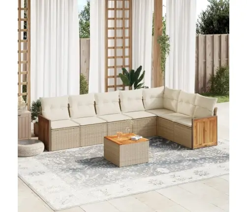 8-Daļīgs Dārza Dīvāna Komplekts, Matrači, Bēša Pe Rotangpalma Vidaxl