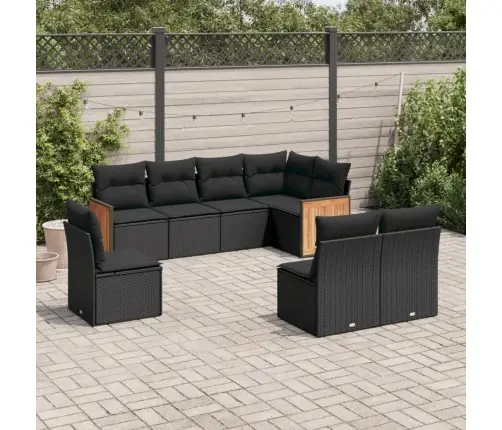 8-Daļīgs Dārza Dīvāna Komplekts, Matrači, Melna Pe Rotangpalma Vidaxl