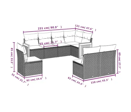 8-Osaline Aiadiivani Komplekt Patjadega, Must, Polürotang